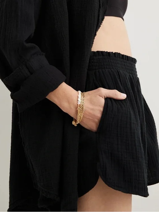 AERIE 100% Cotton Black Gauzy High Waisted Shorts with Pockets EUC L - Picture 5 of 8